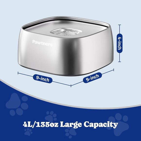 Upgrade No Spill Water Bowl for Dogs All Stainless Steel Non-Slip Base 135oz/4L - Picture 6 of 6